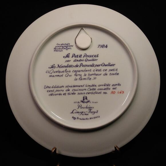 Vintage Limoges Collector Plate Tom Thumb-Le Petit Poucet Perrault Quellier - Picture 7 of 14